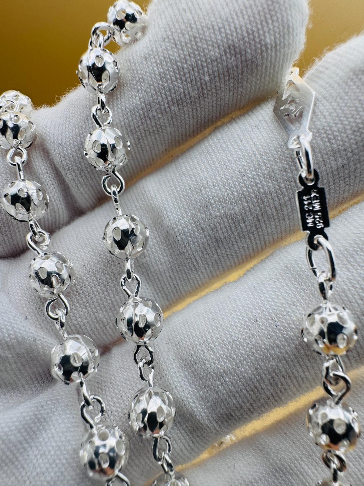 Beautiful Sterling Silver 925 Handmade 17 inch Rosary Perfect Gift (Perforated beads)