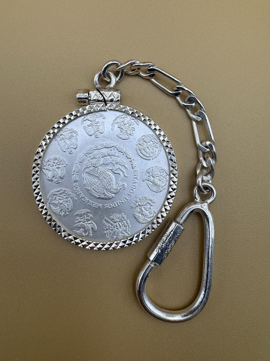 Centenario Pendant Men's KEYCHAIN Mexican Coin 925 Sterling Silver 925 1oz. Estados Unidos Mexicanos Libertad plata pura coin silver & bezel