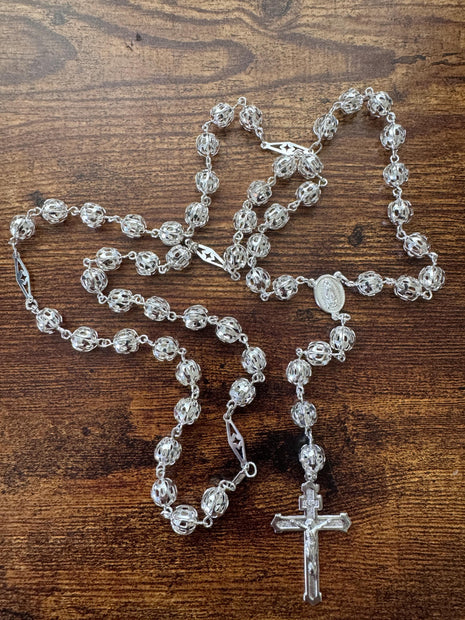 Hermoso rosario de plata esterlina 925 hecho a mano, regalo perfecto (21 pulgadas)
