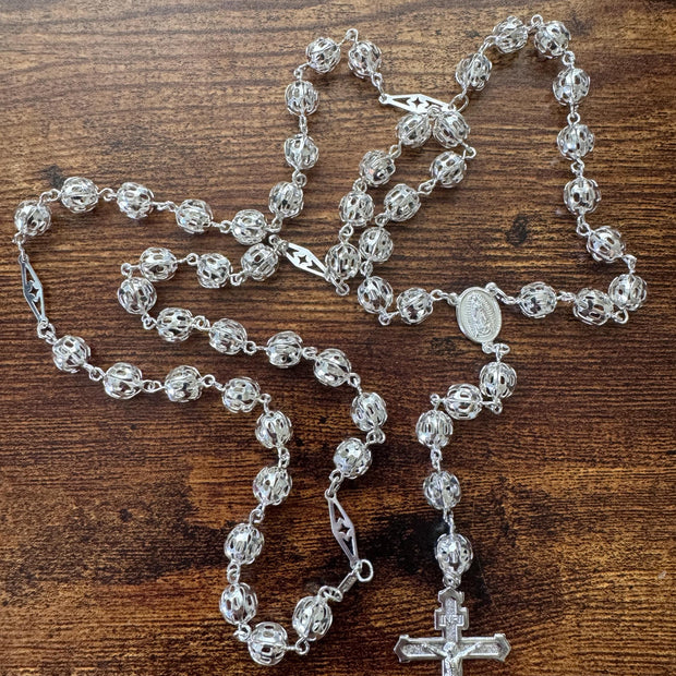 Hermoso rosario de plata esterlina 925 hecho a mano, regalo perfecto (21 pulgadas)