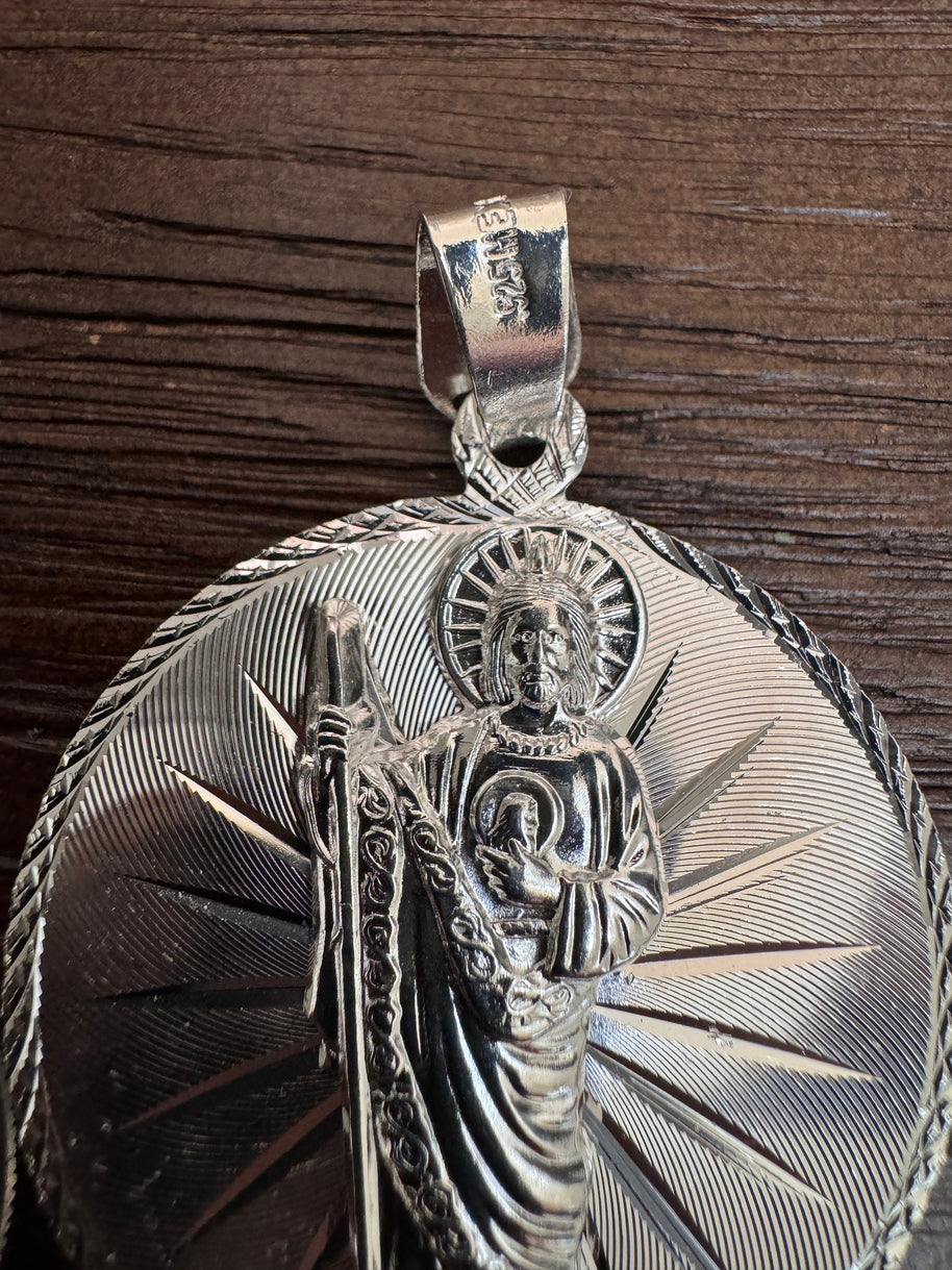 Saint Judas Patron Saint Pendant Saint Jude silver medallion necklace catholic jewelry christian jewelry 925 silver saint jude icon.
