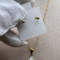 10K Gold White Clover Set – Chain, Pendant, and Earrings