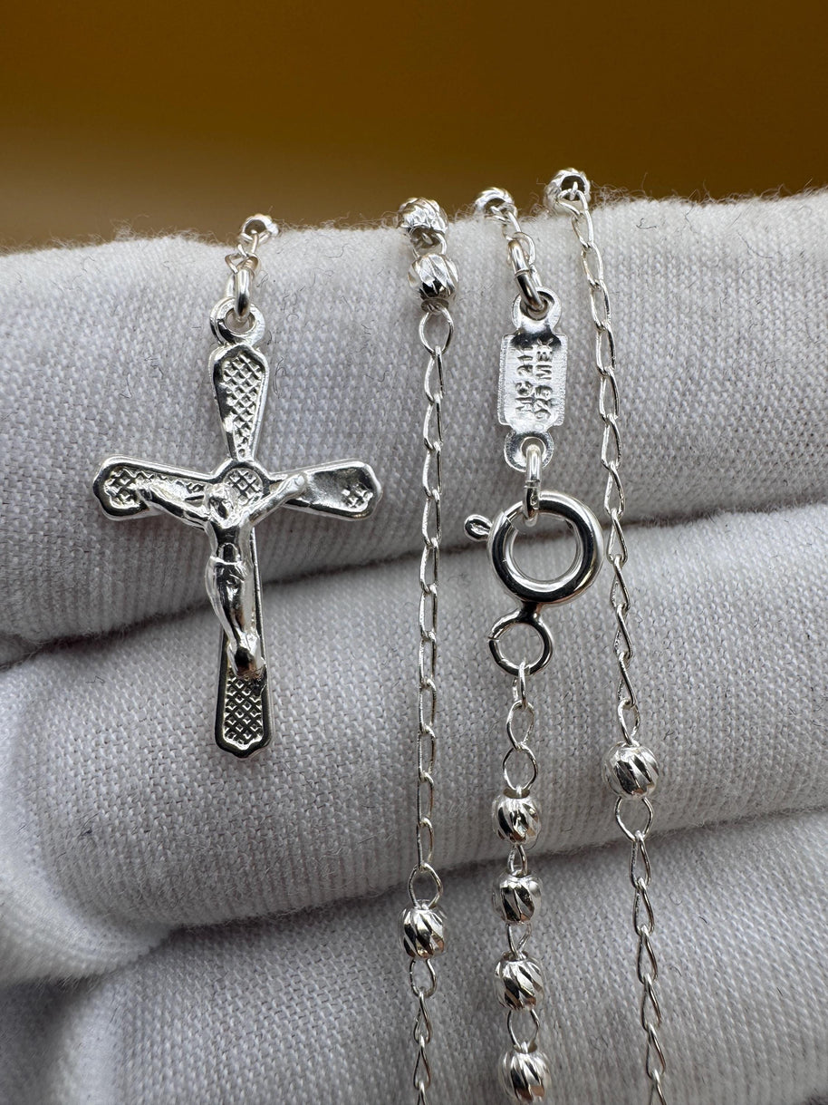 Beautiful Mini Sterling Silver 925 Handmade 12.5 inch Rosary Perfect Gift (solid beads)
