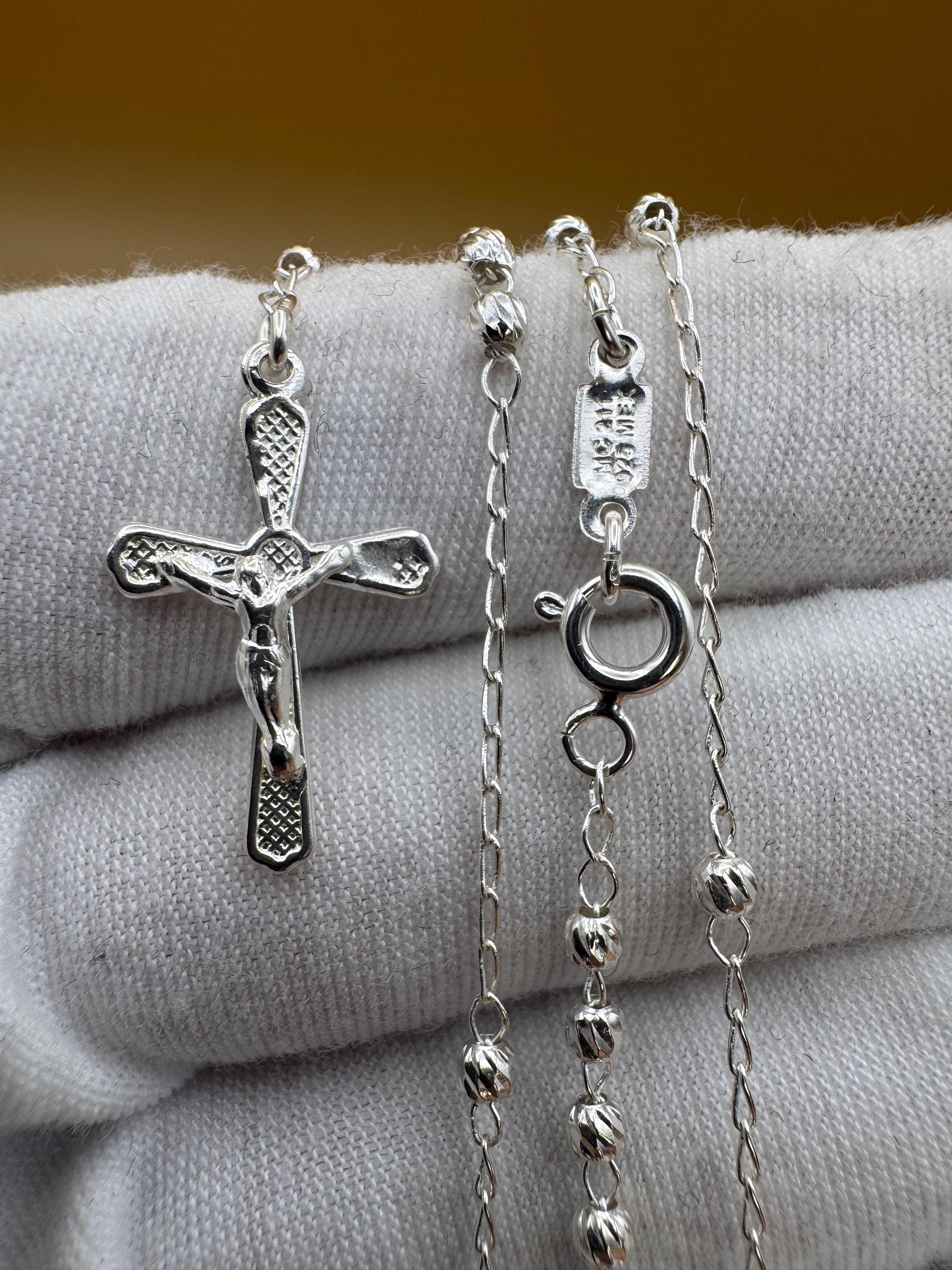 Beautiful Mini Sterling Silver 925 Handmade 12.5 inch Rosary Perfect Gift (solid beads)