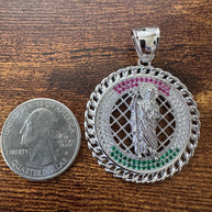 Saint Judas Tadeo Pendant – 925 Sterling Silver with Cubic Zirconia Stones
