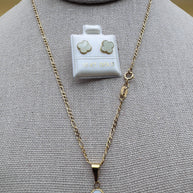 10K Gold White Clover Set – Chain, Pendant, and Earrings