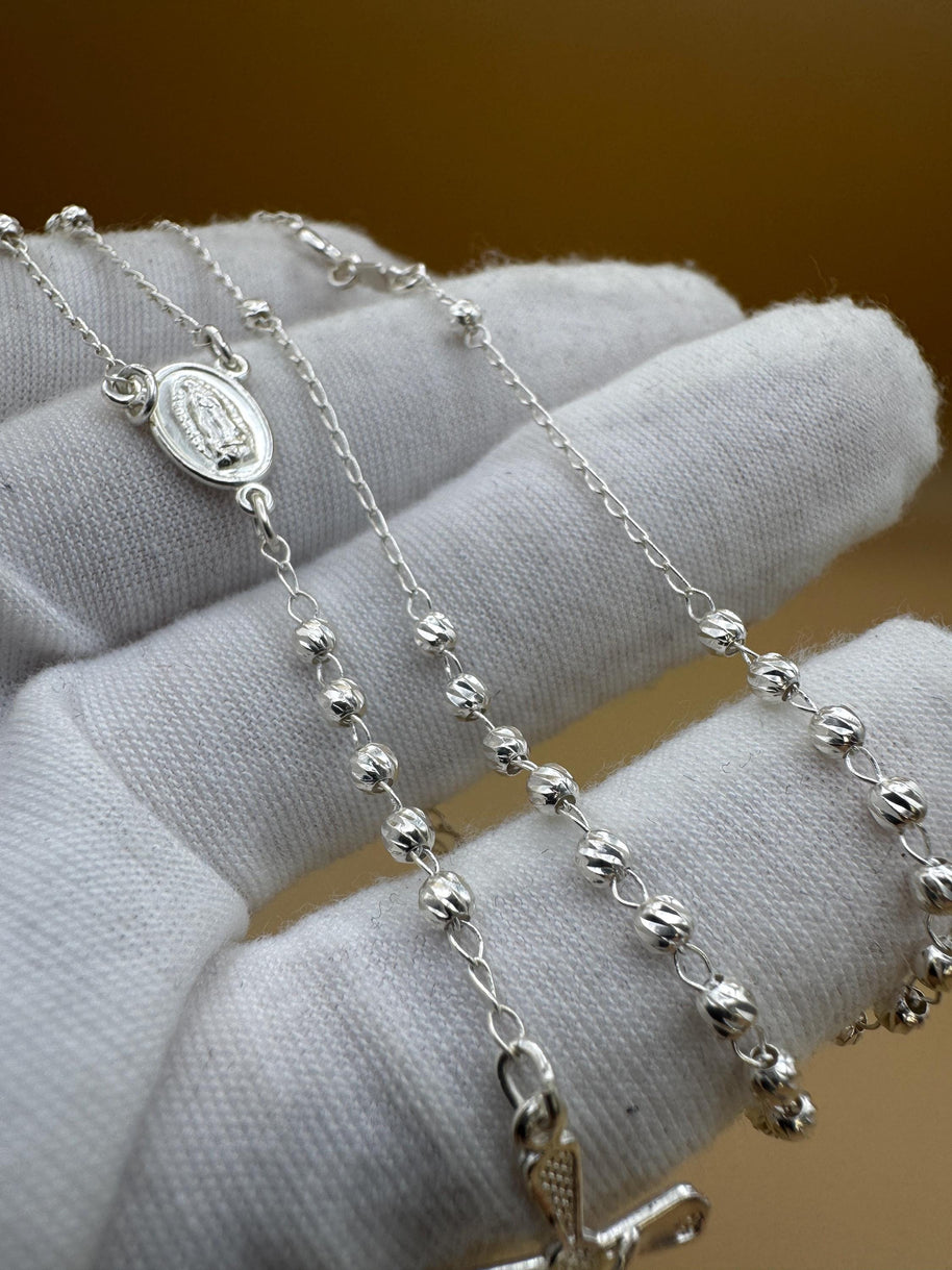 Beautiful Mini Sterling Silver 925 Handmade 12.5 inch Rosary Perfect Gift (solid beads)