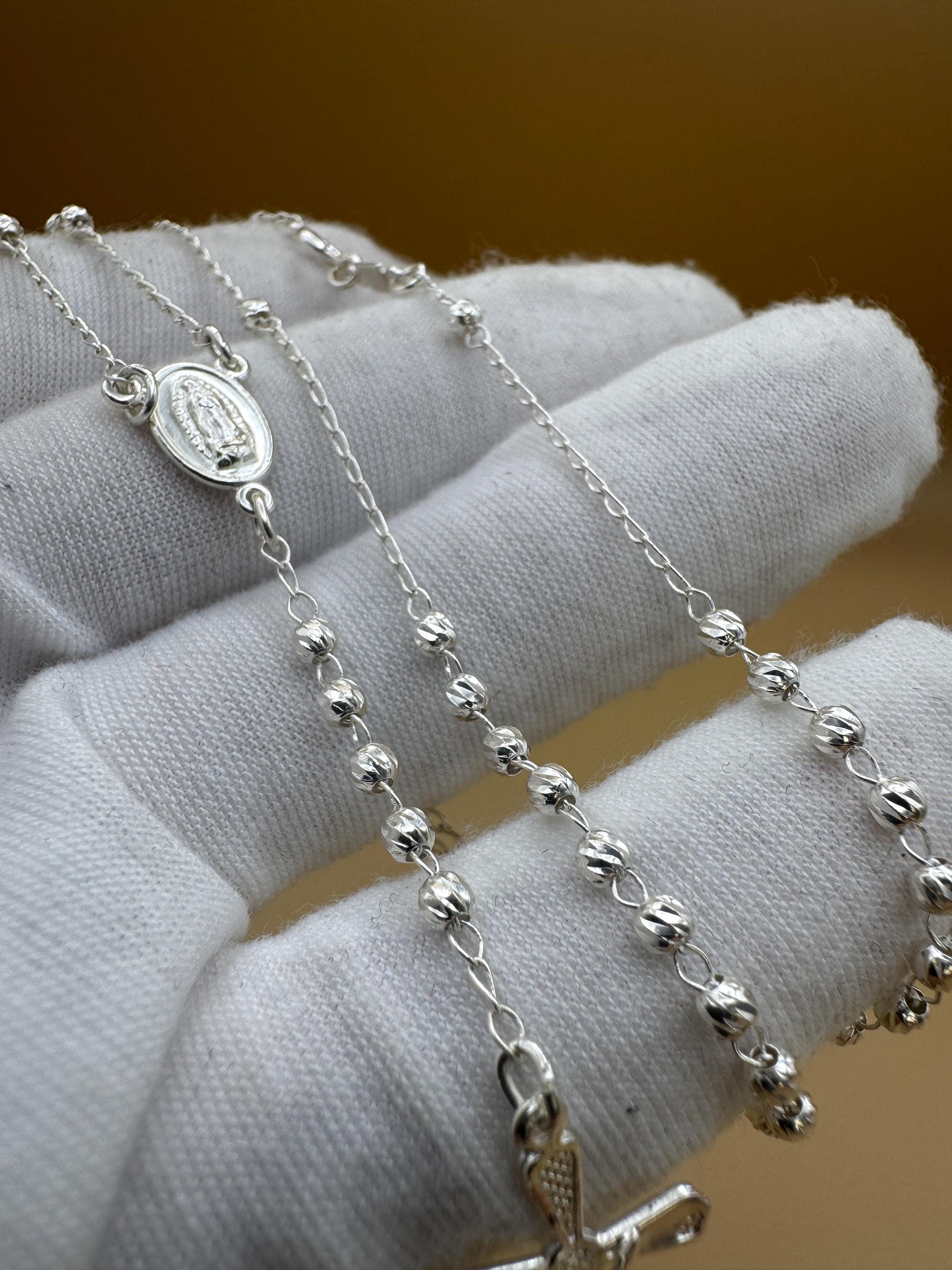 Beautiful Mini Sterling Silver 925 Handmade 12.5 inch Rosary Perfect Gift (solid beads)