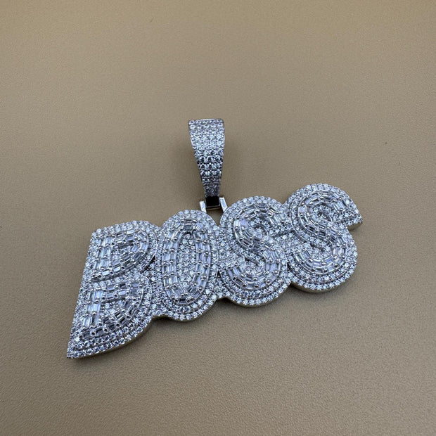 925 Sterling Silver BOSS Pendant - Made in Italy with dazzling detail - Dije BOSS en Plata de Ley 925 - Italiano con detalles deslumbrantes