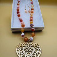 Handmade 14k gold-plated heart necklace from Mexico with natural stones