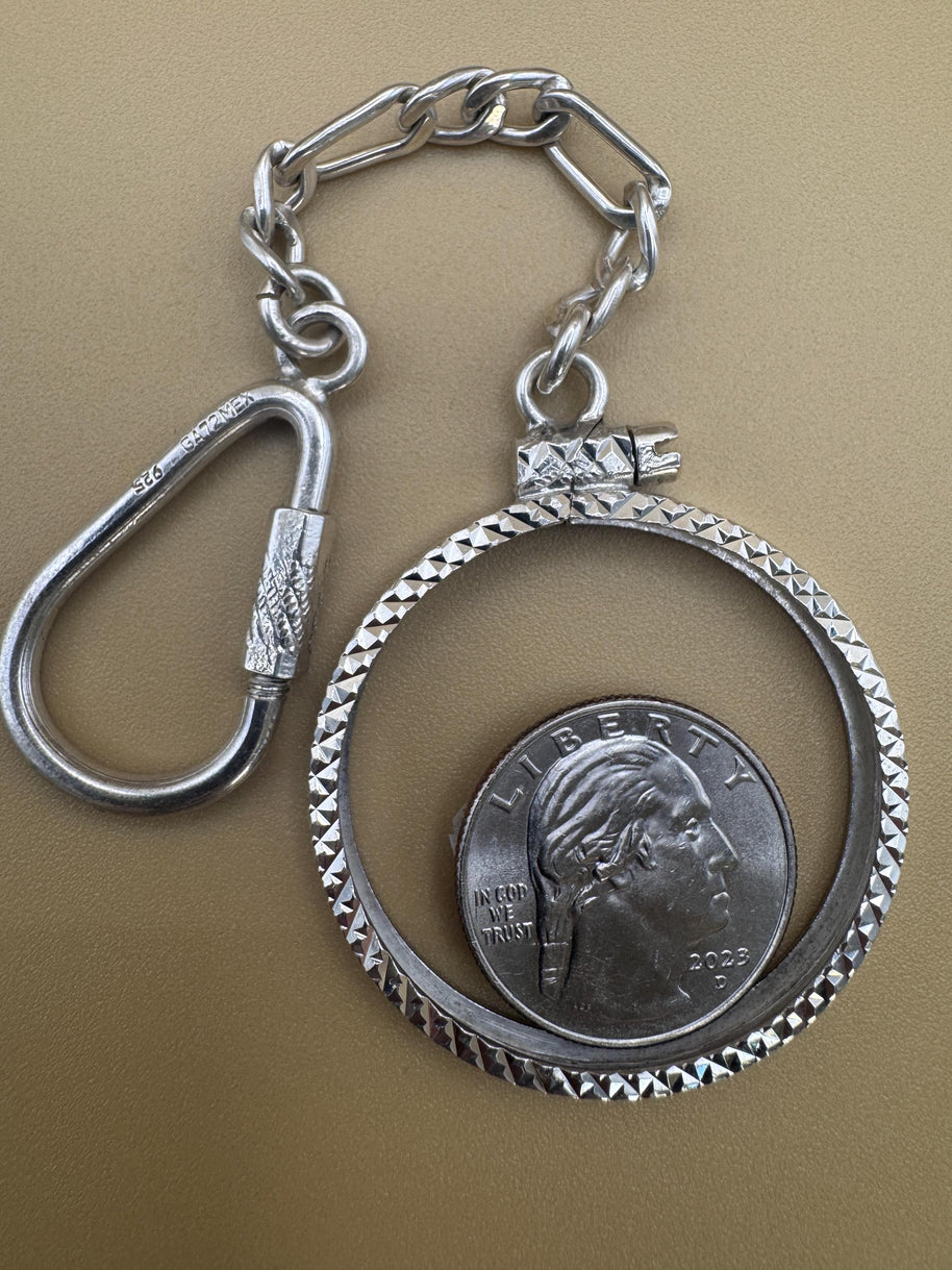 925 sterling silver keychain with a coin bezel /  925 Plata llavero con Bizel